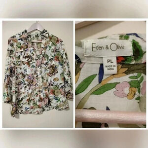 Eden and Olivia Size PL Button Down Shirt Floral Design